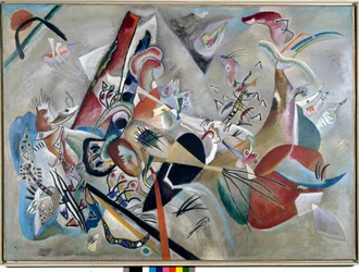 Expressionism: "" In the Grey"" Målning av Vassily Kandinsky (eller Wassily Kandinsky eller Kandinsky, 1866-1944). 1919 Privat samling
